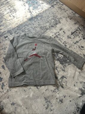 Jordan Grey Long Sleeve Tee with Red Jumpman Accent